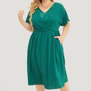BloomChic Plain Lace Patchwork Pleated Pocket Ruffle Hem Dress - 18/20/2X